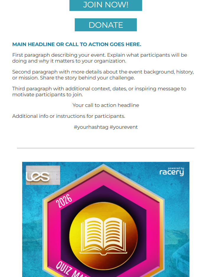 Live event page showing map with racer avatars, branding, team rally section, and join/donate buttons